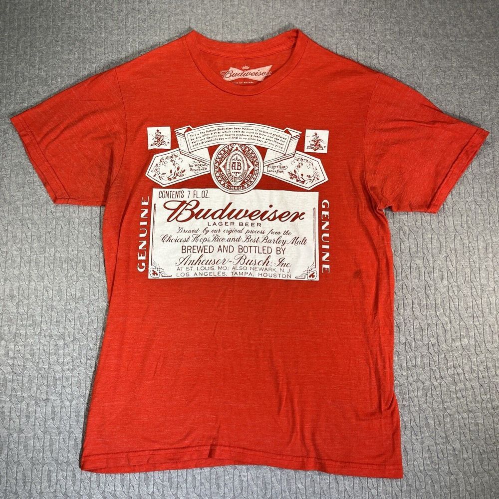 BUDWEISER beer men/women red t-shirt indicates (L) fits S check photos for fit